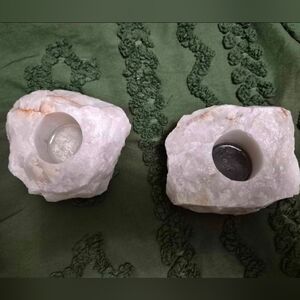 Rose Quartz Tealight Candle Holders – Set of 2 – Natural Crystal